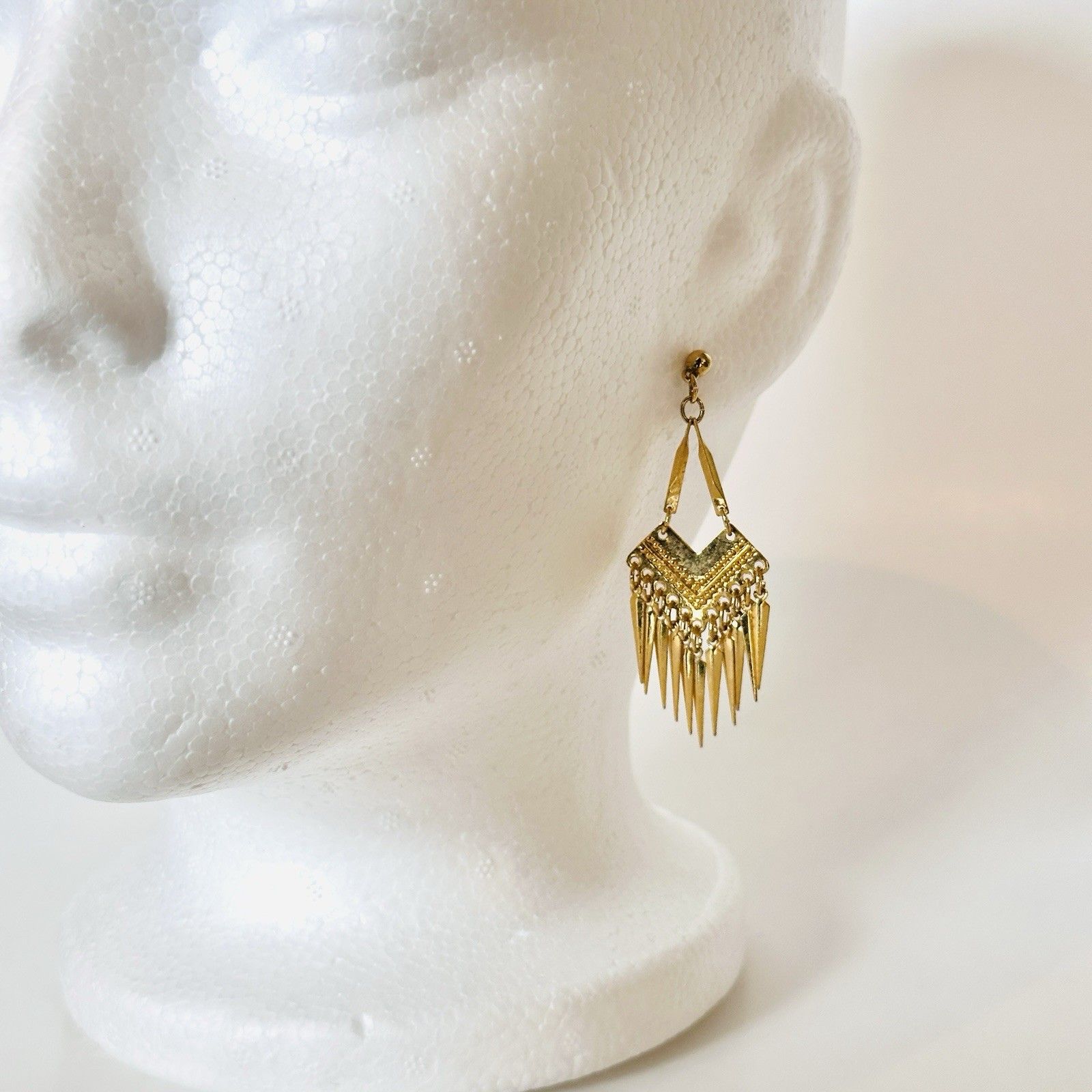Sarah Coventry Vintage Earrings Gold Dangle Boho Western Aztec Chandelier Signed 28$